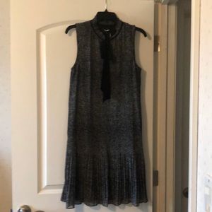 DKNY pleated dress, tie neck w/flounced hem, size 6